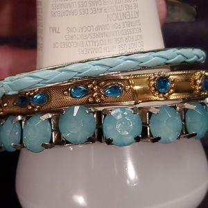 Set of 3 goldtone &blue bracelets
